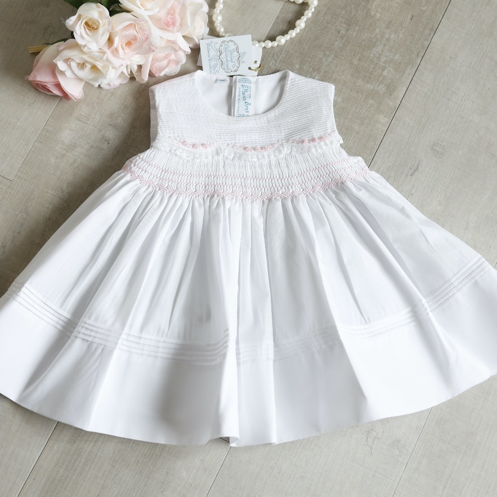 White Heirloom Dress Smocked Pintucks Lace Embroidered Feltman Brothers NWT